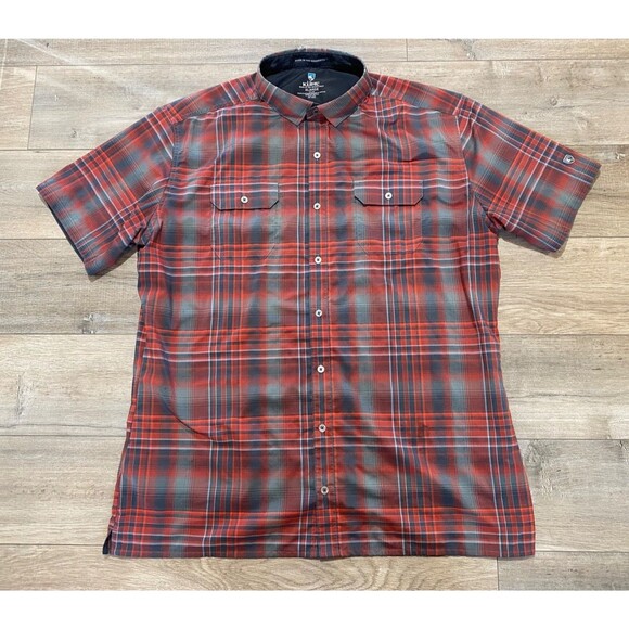 KUHL Response Mens XL TALL Red Plaid Short Sleeve Flap Pockets Button Shirt - Picture 1 of 8